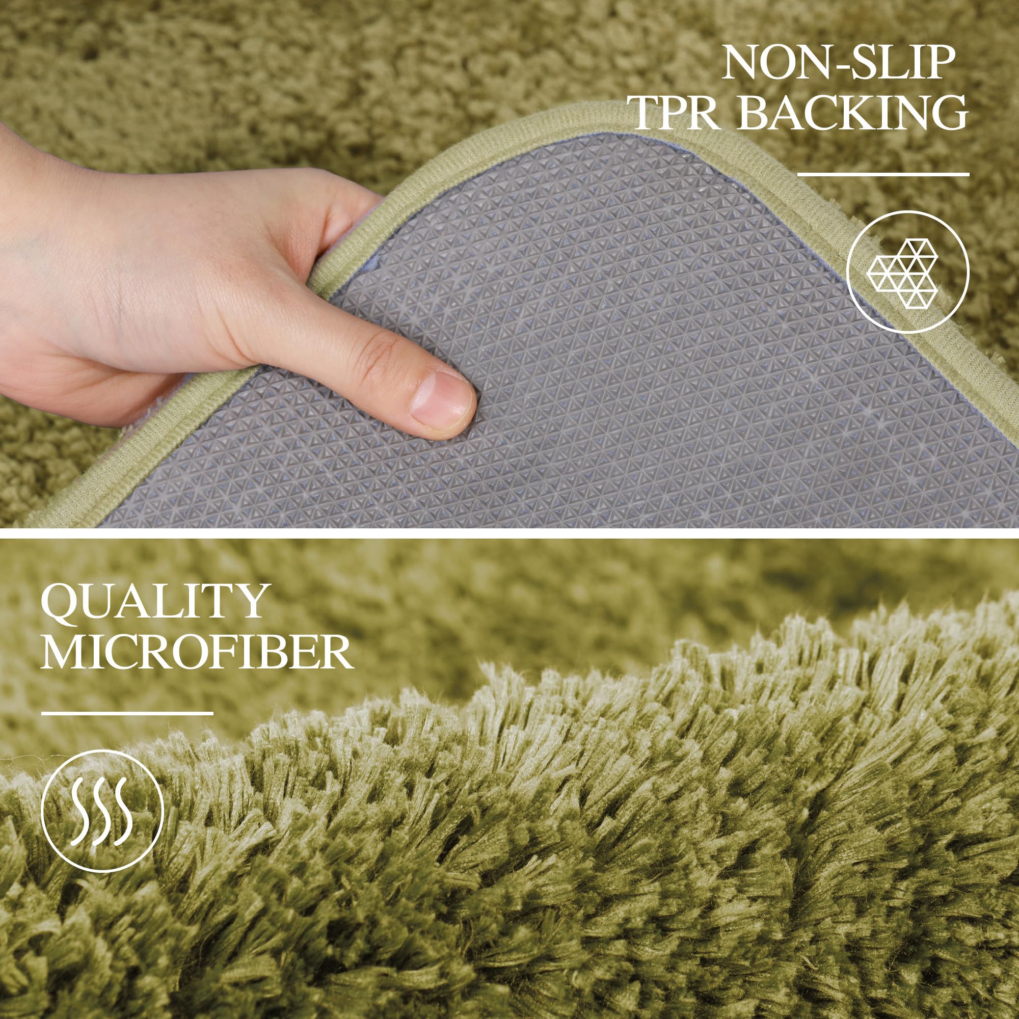 Walensee Bathroom Contour Rug (20X24, Olive Green) Non Slip Bath Mat For Bathroom Water Absorbent Soft Microfiber Shaggy Bathroo